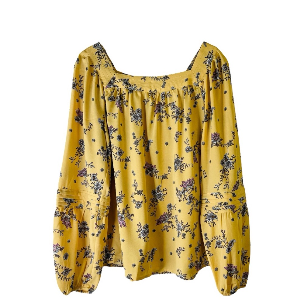 LC Lauren Conrad yellow blue floral cottagecore boho popover top large